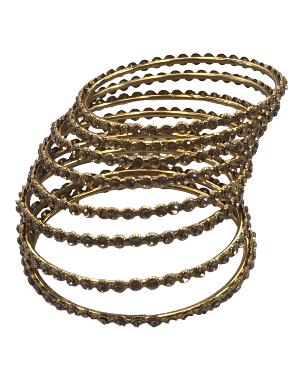 Gold - Set of 8 Stone Bangles - Antique Gold Finish - JAN1208 Kp 0923 - Prachy Creations