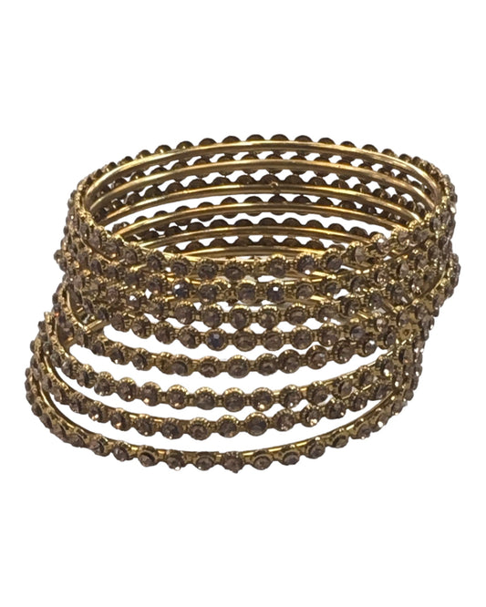 Gold - Set of 8 Stone Bangles - Antique Gold Finish - JAN1208 Kp 0923 - Prachy Creations