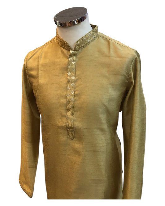 Gold - Silky - Mens Indian Kurta set - Weddings / Walimas , Sangeet, Eid, Mehndi / Henna - NAD2511 01KJ25 - Prachy Creations