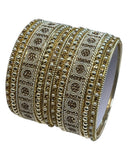 Gold Stone and Pearl - Antique Gold Finish Bangles Set (Set of 10) - UK stock - SM, M, L, XL JAN2648 08T25 - Prachy Creations