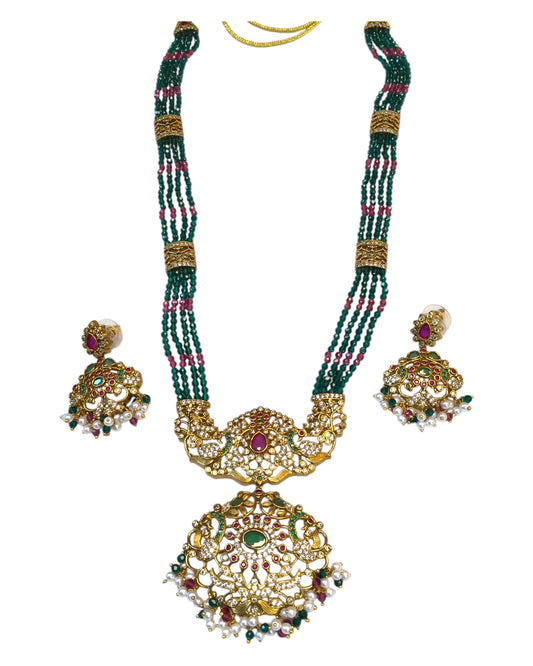Gold & Stone - Gold Finish Long Necklace set - Bollywood - Weddings - AE2428 11KC24 - Prachy Creations