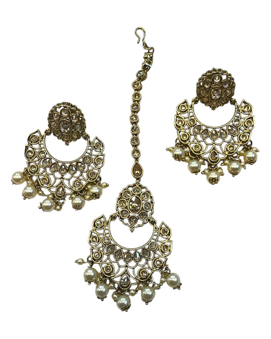 Gold Stone - Large Size Antique Gold Finish Long Necklace Set with Earrings - AVON8022 KH 0525 - Prachy Creations