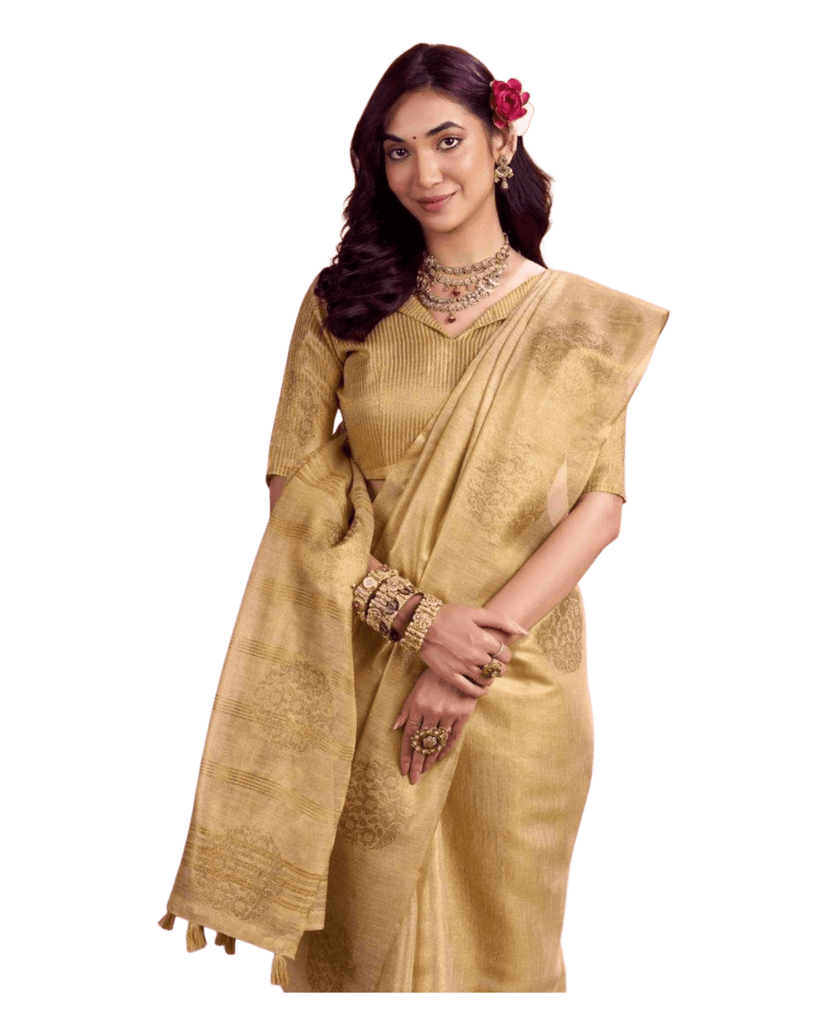 Gold - Traditional Silky Fancy Saree with Blouse Piece - UK Stock - 2/3 days Delivery 12KT25 RP475 - Prachy Creations