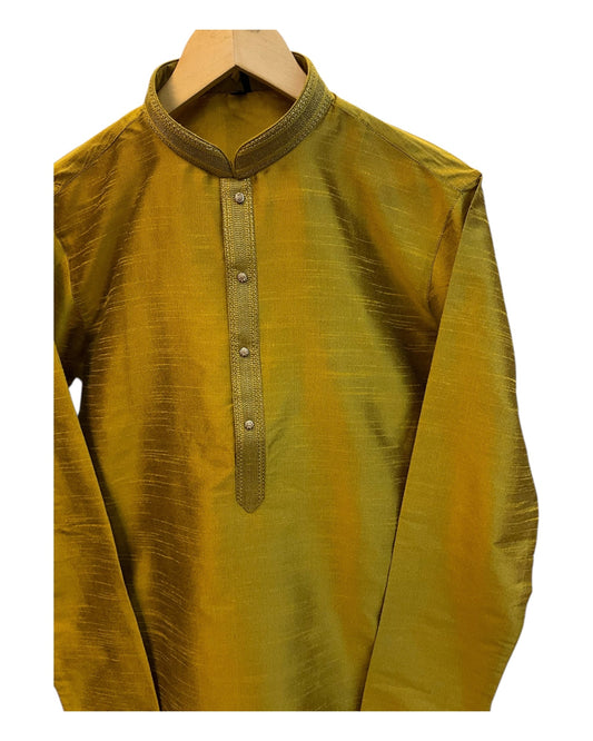Golden - Banarasi Handloom Brocade Mens Indian Kurta set - UK Stock - Weddings / Walimas , Sangeet, Diwali, Eid, Mehndi / Henna - VEE2532 KR - Prachy Creations