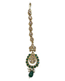 Green - Antique Gold Finish Medium Size Tika Head Piece - Indian Ladies Fashion Jewellery - AE2435 11Vp24 - Prachy Creations