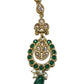 Green - Antique Gold Finish Medium Size Tika Head Piece - Indian Ladies Fashion Jewellery - AE2435 11Vp24 - Prachy Creations