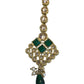 Green - Antique Gold Finish Medium Size Tika Head Piece - Indian Ladies Fashion Jewellery - AE2441 11Vp24 - Prachy Creations