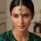 Green - Antique Gold Finish Medium Size Tika Head Piece - Indian Ladies Fashion Jewellery - AE2441 11Vp24 - Prachy Creations