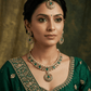 Green - Antique Gold Finish Necklace Set with Earrings - 6NS670 03A26 - Prachy Creations