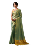 Green - Classic Plain Cotton Silky Fancy Saree with Blouse Piece - UK Stock - 2/3 days Delivery 12KV25 RP510 - Prachy Creations