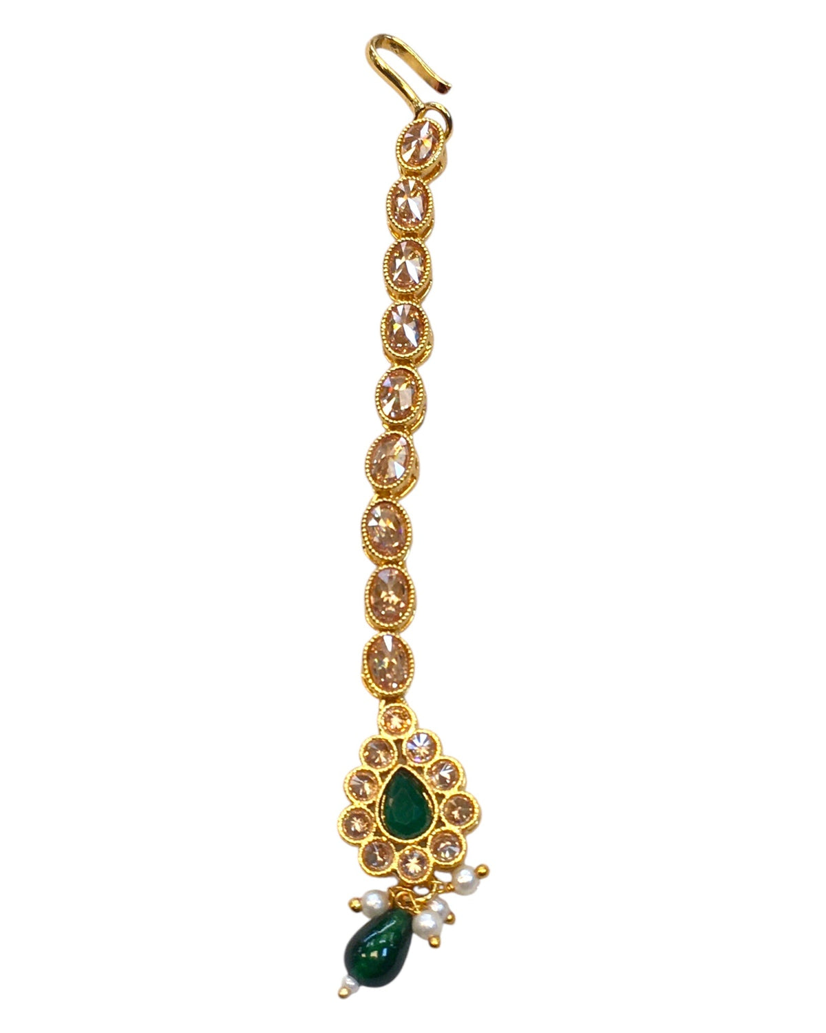 Green - Gold Finish Small Size Tika Head Piece - Indian Ladies Fashion Jewellery - AE2433 11Vp24 - Prachy Creations