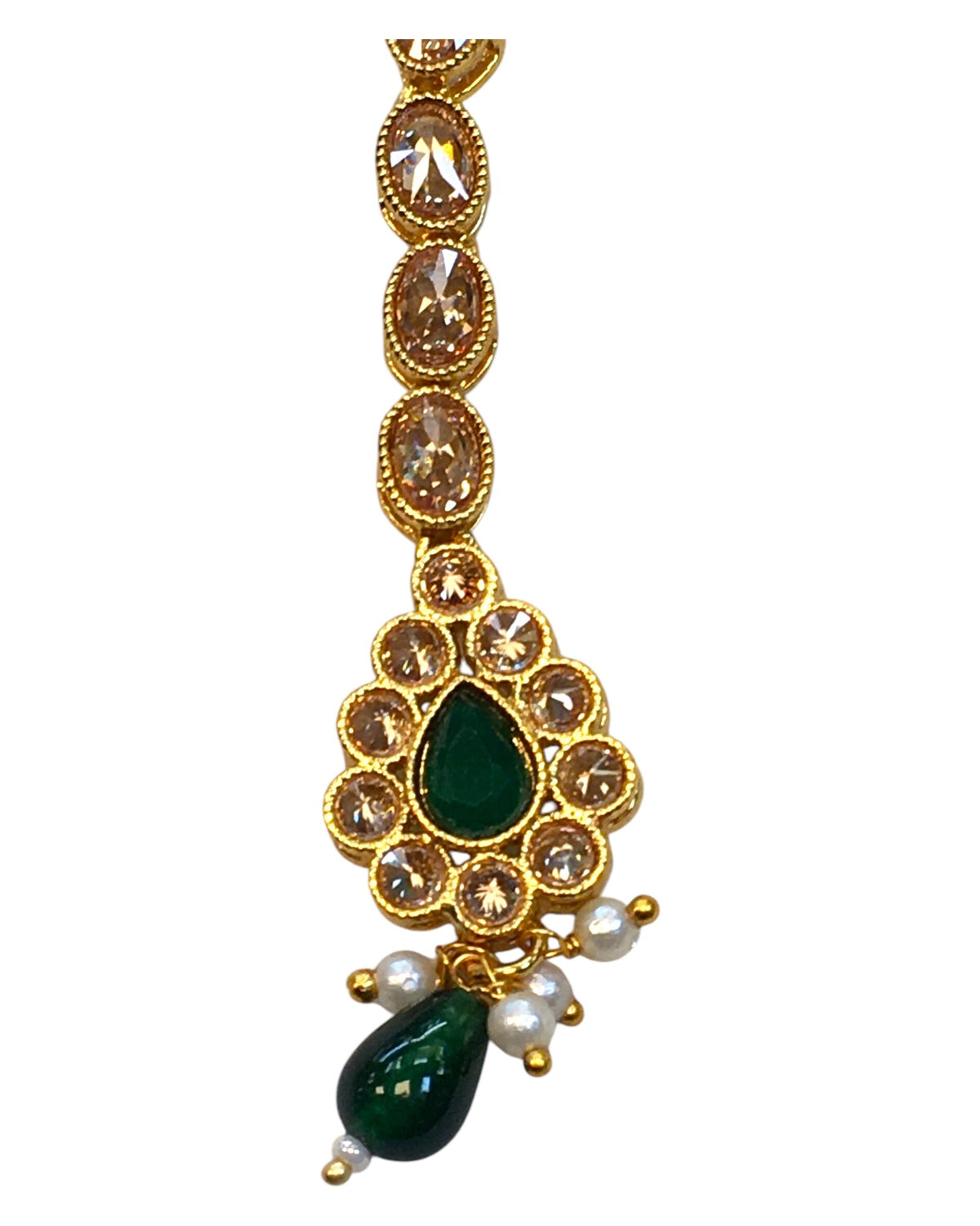 Green - Gold Finish Small Size Tika Head Piece - Indian Ladies Fashion Jewellery - AE2433 11Vp24 - Prachy Creations
