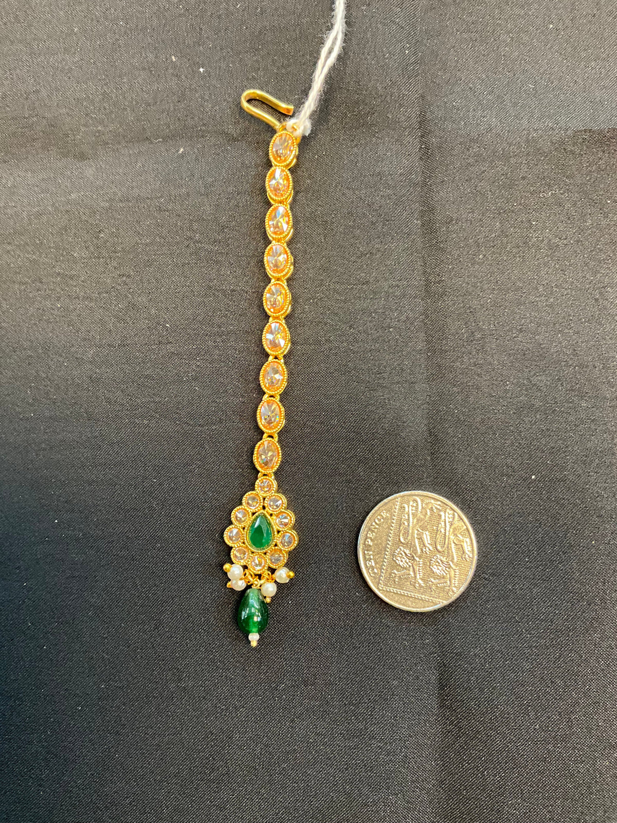 Green - Gold Finish Small Size Tika Head Piece - Indian Ladies Fashion Jewellery - AE2433 11Vp24 - Prachy Creations
