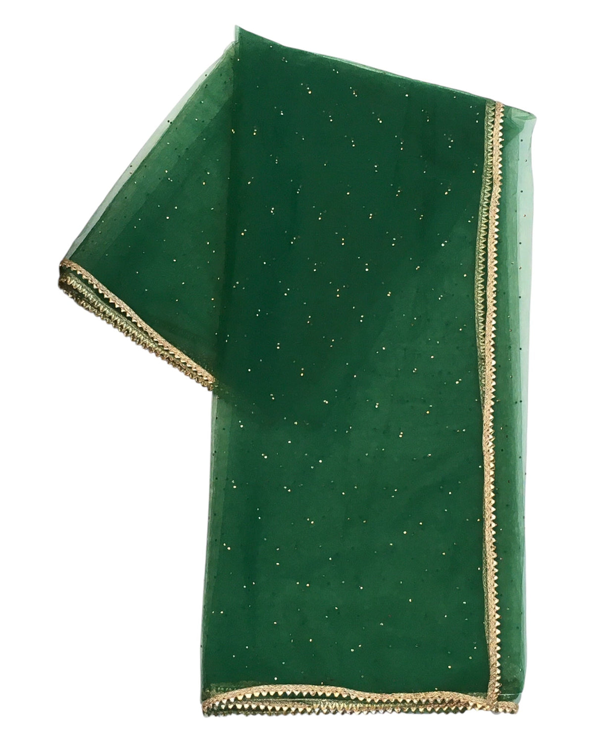 Green - Ladies Net Dupatta with Gold Lace Border & Diamante - Mix N Match - VC2501 T0125 - Prachy Creations