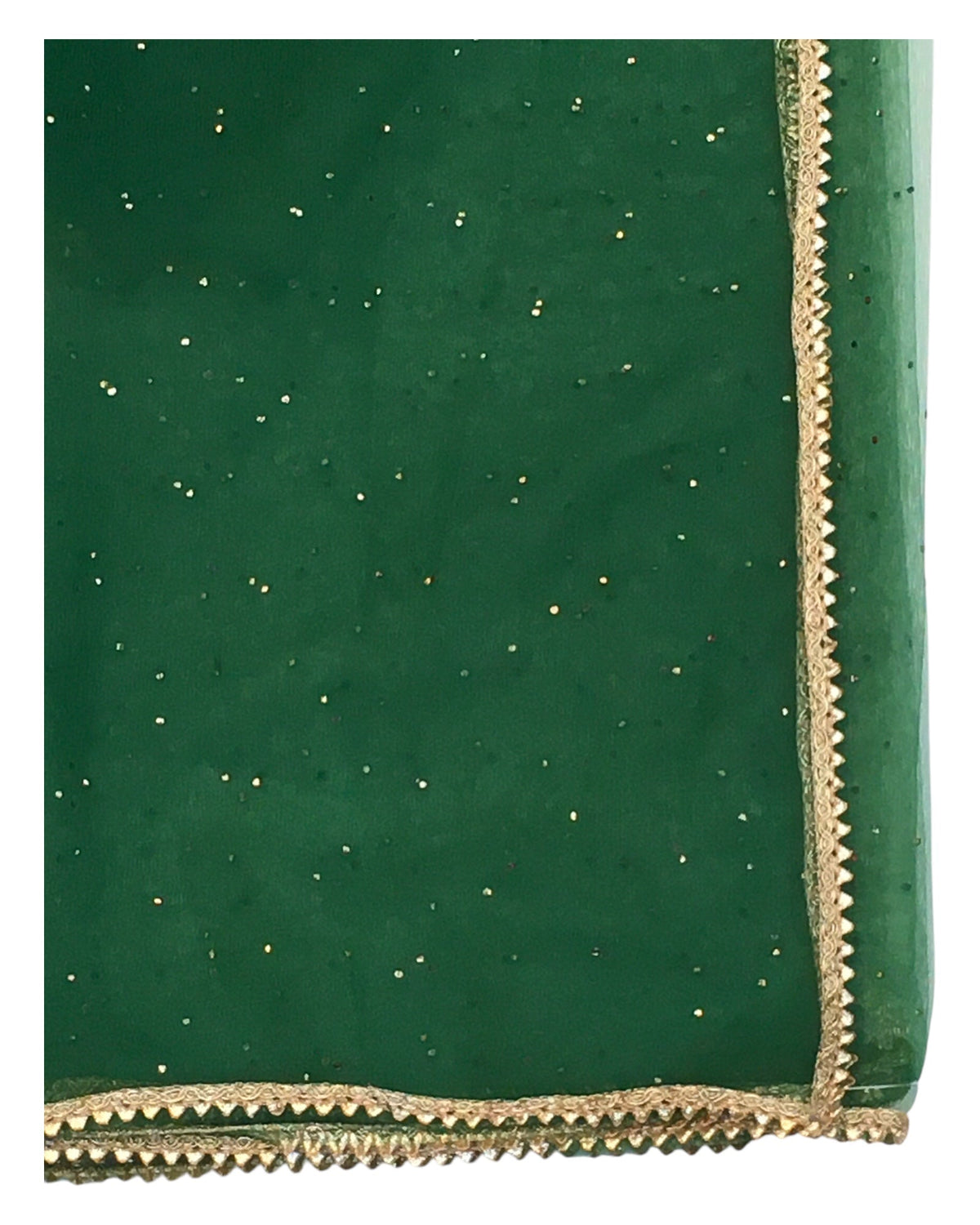 Green - Ladies Net Dupatta with Gold Lace Border & Diamante - Mix N Match - VC2501 T0125 - Prachy Creations