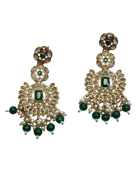 Green - Large - Antique Gold Finish Traditional Earrings - Bollywood - Weddings - PRI1773 11Tp24 - Prachy Creations