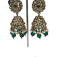 Green - Large Size Antique Gold Finish Necklace Set with Earrings - JIG49 11H24 - Prachy Creations