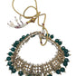 Green - Large Size Antique Gold Finish Necklace Set with Earrings - JIG49 11H24 - Prachy Creations