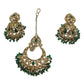 Green - Large Size Antique Gold Finish Necklace Set with Earrings & Tika (Head Piece) - UK Stock - GGA17 08KK25 - Prachy Creations