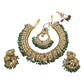 Green - Large Size Antique Gold Finish Necklace Set with Earrings & Tika (Head Piece) - UK Stock - GGA17 08KK25 - Prachy Creations