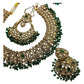 Green - Large Size Antique Gold Finish Necklace Set with Earrings & Tika (Head Piece) - UK Stock - GGA17 08KK25 - Prachy Creations