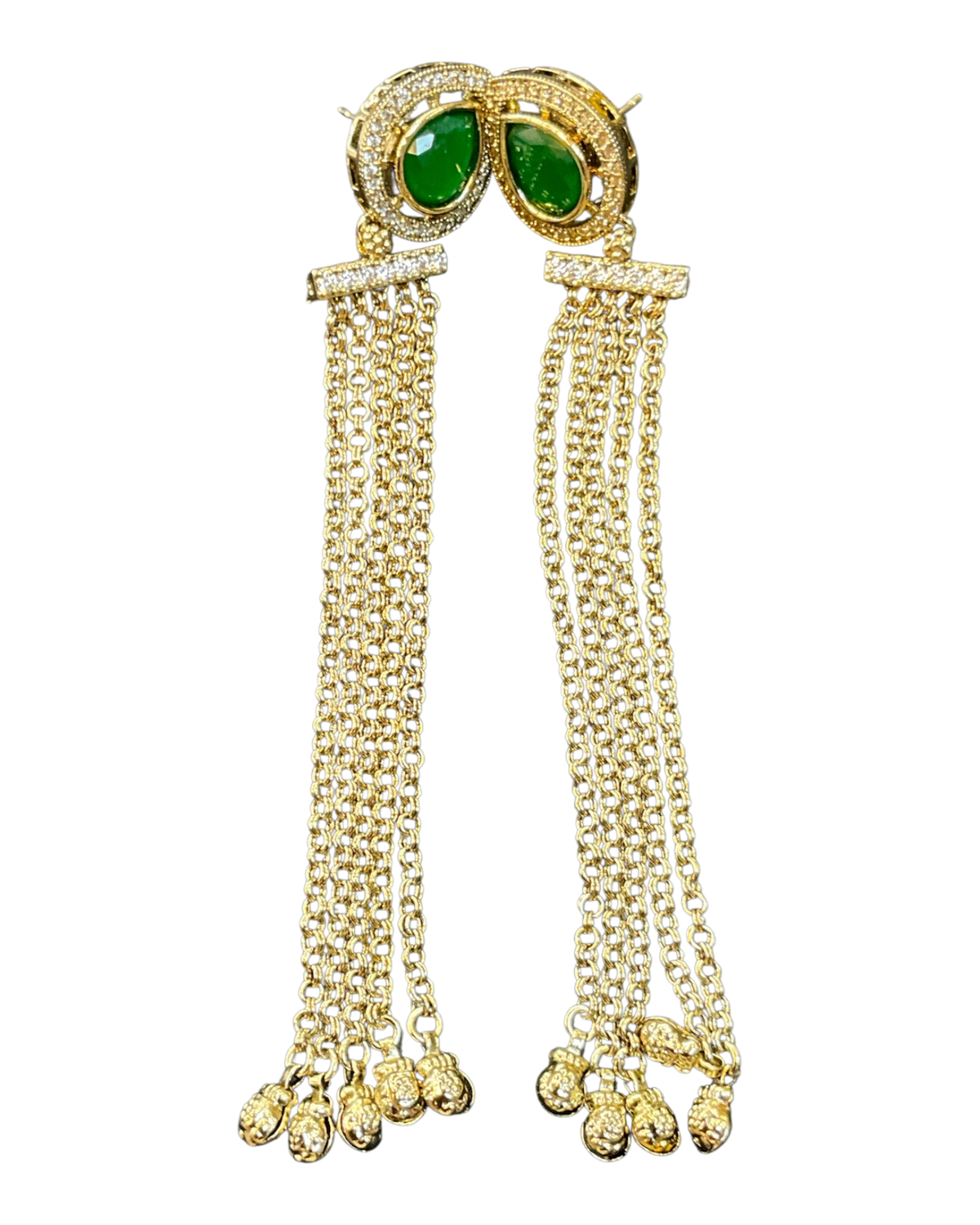 Green - Medium - Antique Gold Finish Traditional Earrings - Bollywood - Weddings - 15ER679 07P26 - Prachy Creations