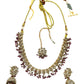 Green - Medium Size Antique Gold Finish Necklace Set with Earrings & Head Piece - RAK417 08R25 - Prachy Creations