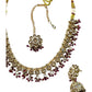 Green - Medium Size Antique Gold Finish Necklace Set with Earrings & Head Piece - RAK417 08R25 - Prachy Creations