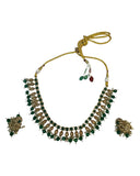 Green - Medium Size Antique Gold Finish Necklace Set with Earrings - RAK381 Rp - Prachy Creations