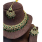 Green - Medium Size Antique Gold Finish Necklace Set with Earrings - RZ31 KYp - Prachy Creations