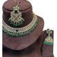 Green - Medium Size Antique Gold Finish Necklace Set with Earrings & Tika Head piece - GGA05 KV 0525 - Prachy Creations