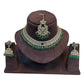 Green - Medium Size Antique Gold Finish Necklace Set with Earrings & Tika Head piece - GGA05 KV 0525 - Prachy Creations