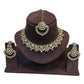 Green - Medium Size Antique Gold Finish Necklace Set with Earrings & Tika Head piece - JD7468 R 0525 - Prachy Creations