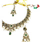 Green - Medium Size Antique Gold Finish Necklace Set with Earrings & Tika Head piece - SAJ04 08C25 - Prachy Creations