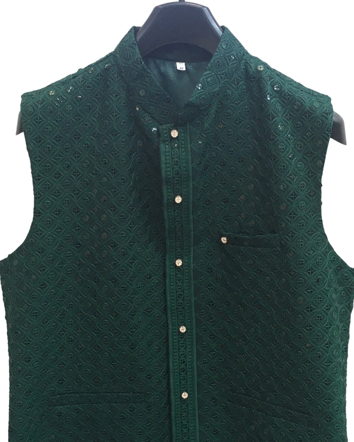 Green - Rich Lucknowi Sequins Mens Waistcoat - Bollywood - KCS4009 VY 0324 - Prachy Creations