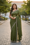 Green - Rich Saree with Stone Work Border and Blouse Piece - UK stock - 24hr Dispatch - RS2501 TH - Prachy Creations