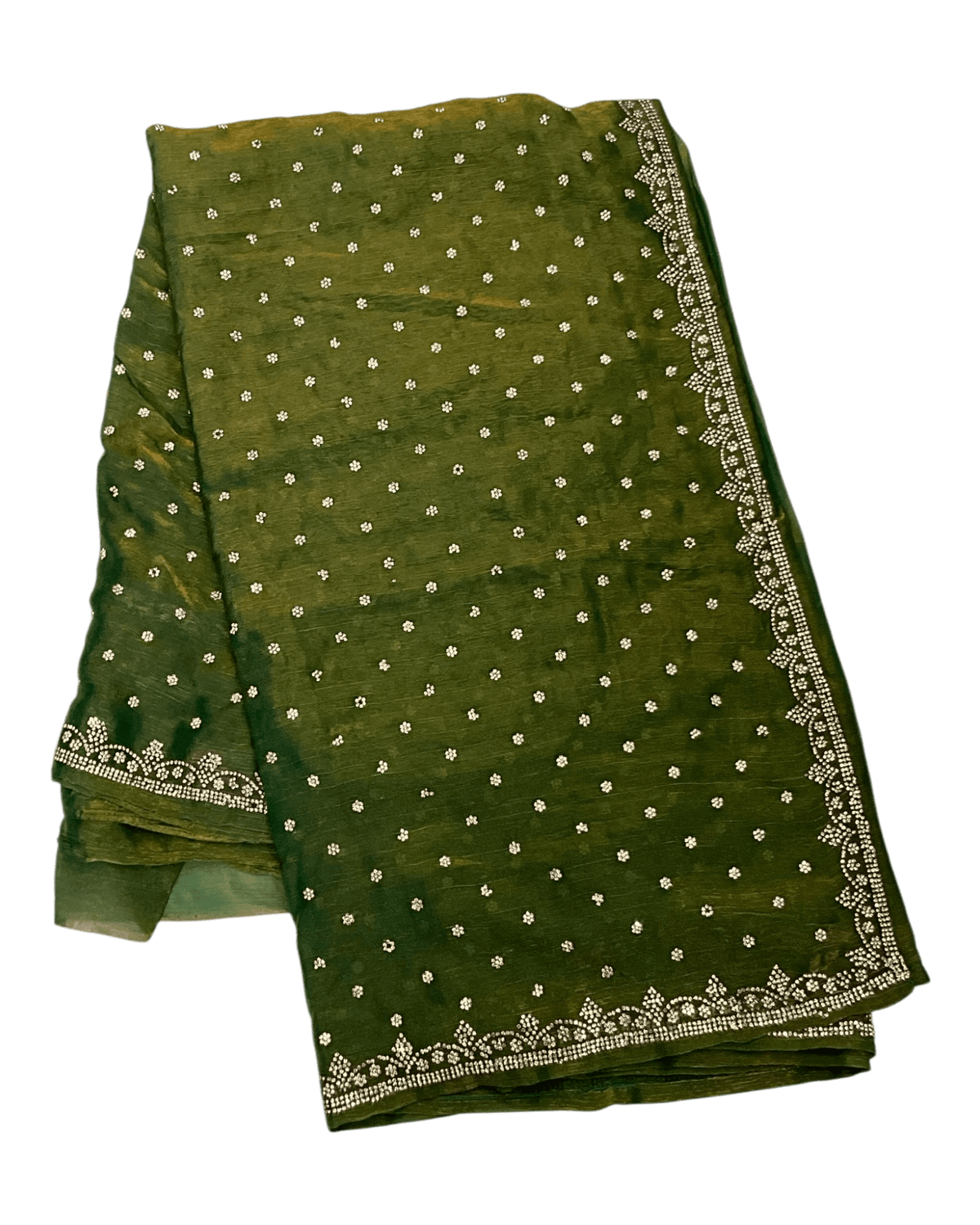 Green - Rich Saree with Stone Work Border and Blouse Piece - UK stock - 24hr Dispatch - RS2501 TH - Prachy Creations