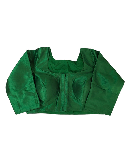 Green - Silky Saree blouse with cups, Long Sleeves, High Back - 38" - UK Stock - Quick Delivery - RNK - R231F-A - Prachy Creations