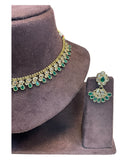 Green - Small Size Antique Gold Finish Necklace Set - AE2502 A 0525 - Prachy Creations
