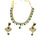 Green - Small Size Antique Gold Finish Necklace Set with Earrings - Bollywood - AE2518 08A25 - Prachy Creations
