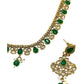 Green - Small Size Antique Gold Finish Necklace Set with Earrings - Bollywood - AE2518 08A25 - Prachy Creations