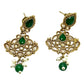 Green - Small Size Antique Gold Finish Necklace Set with Earrings - Bollywood - AE2518 08A25 - Prachy Creations