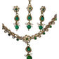 Green - Small Size Antique Gold Finish Necklace Set with Earrings & Head Piece /Tika- SLV78 11Ap24 - Prachy Creations