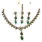 Green - Small Size Antique Gold Finish Necklace Set with Earrings & Head Piece /Tika- SLV78 11Ap24 - Prachy Creations