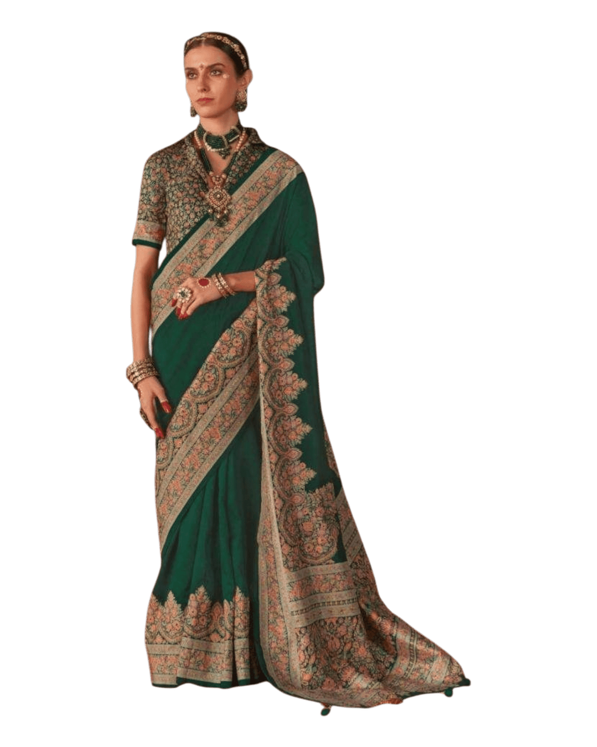 Green - Traditional Block Printed Dupion Silky Saree with Blouse Piece - UK Stock - 2/3 days Delivery 12KC25 K911 - Prachy Creations