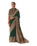 Green - Traditional Block Printed Dupion Silky Saree with Blouse Piece - UK Stock - 2/3 days Delivery 12KC25 K911 - Prachy Creations