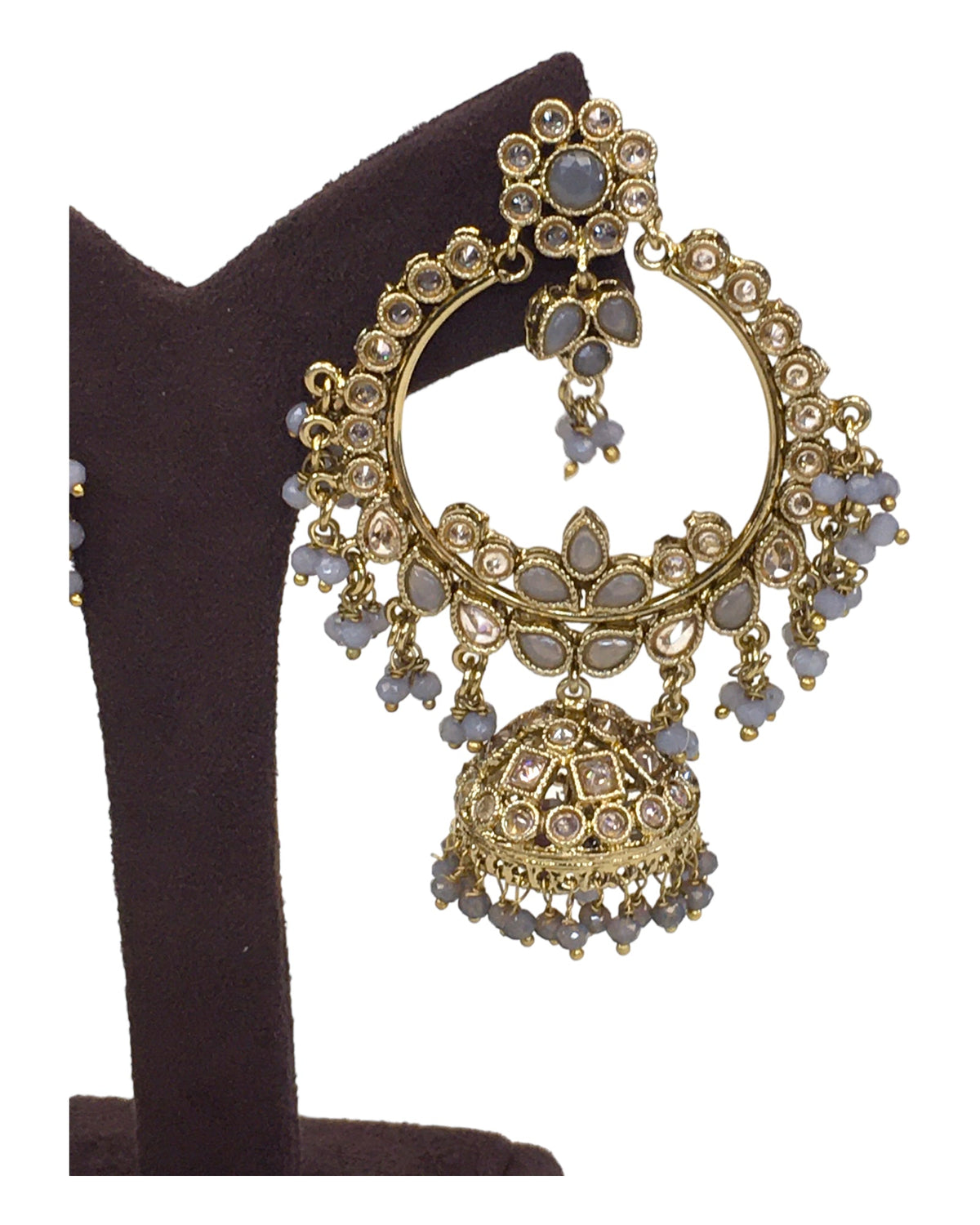 Grey - Antique Gold Finish Traditional Indian Earrings - NIR785 Ap 0523 - Prachy Creations