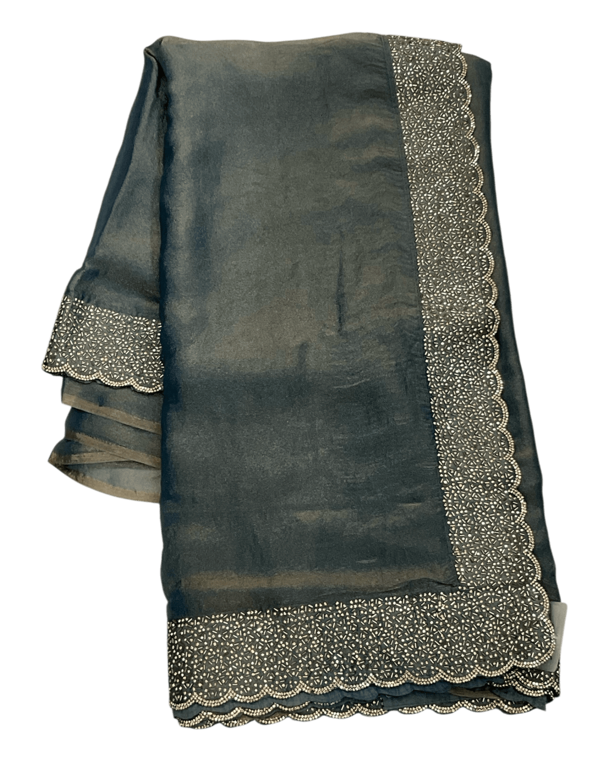 Grey - Classic Saree with Stone Work Border and Blouse Piece - UK stock - 24hr Dispatch - RS2538 VP - Prachy Creations