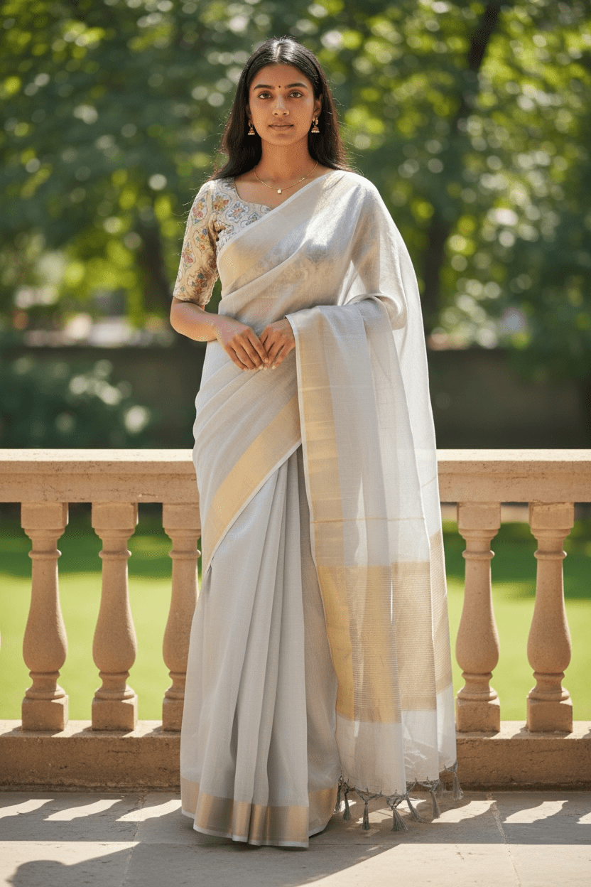Grey - Fancy Cotton Silky Saree with Brocade Blouse Piece - UK Stock - 2/3 days Delivery 12KP25 RT411005 - Prachy Creations
