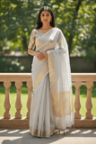 Grey - Fancy Cotton Silky Saree with Brocade Blouse Piece - UK Stock - 2/3 days Delivery 12KP25 RT411005 - Prachy Creations
